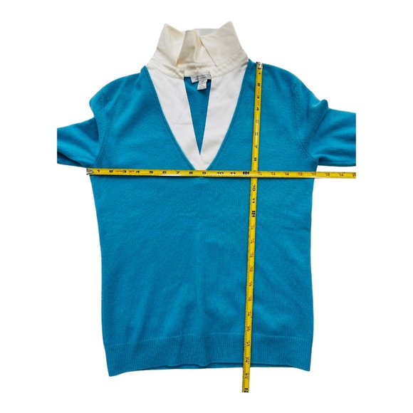 INVESTMENTS FINE 100% CASHMERE SWEATER IVORY SILK V NECK TOP SIZE XS - Picture 5 of 9